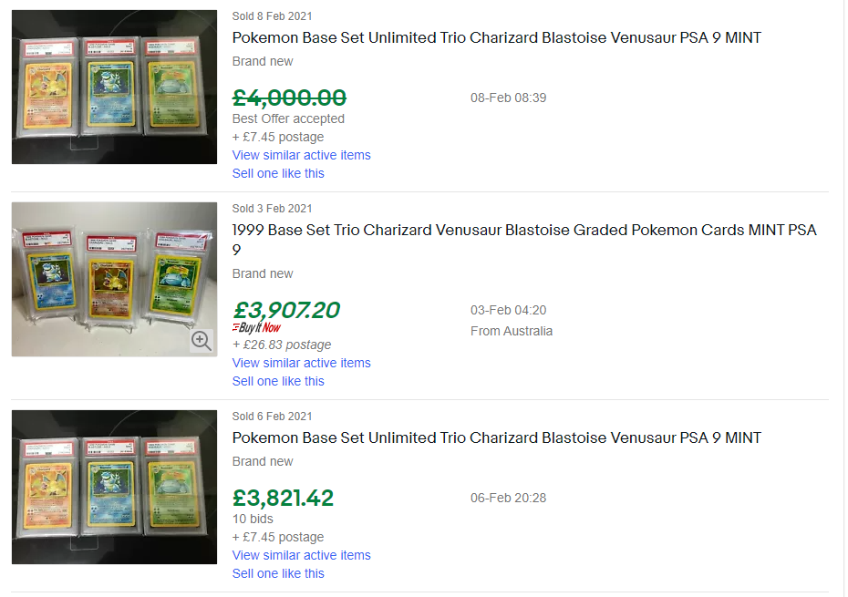 pokemon last sold ebay listing